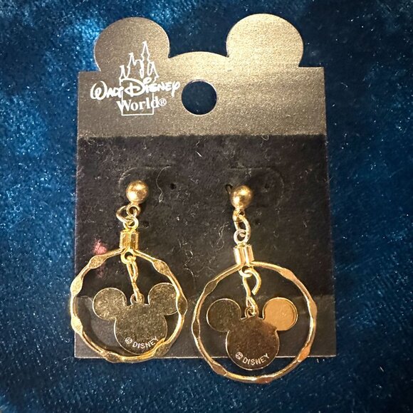 Walt Disney World Mickey Mouse Earrings | Gold Hoop Design Vintage - Picture 1 of 2